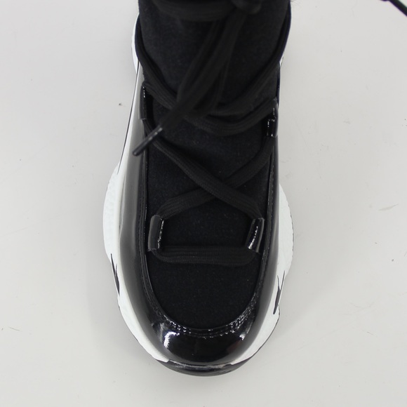 Fur Lined Thick Sole Winter High Top Sneaker in Black Faux Suede, Women’s - Picture 4 of 15